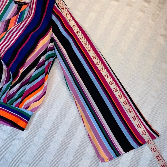 EXPRESS Colorful Cropped Striped V-Neck Faux Wrap Tie Front Blouse Sz XS - Picture 7 of 15